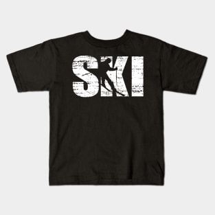 Distressed Look Skiing Gift For Skiers Kids T-Shirt